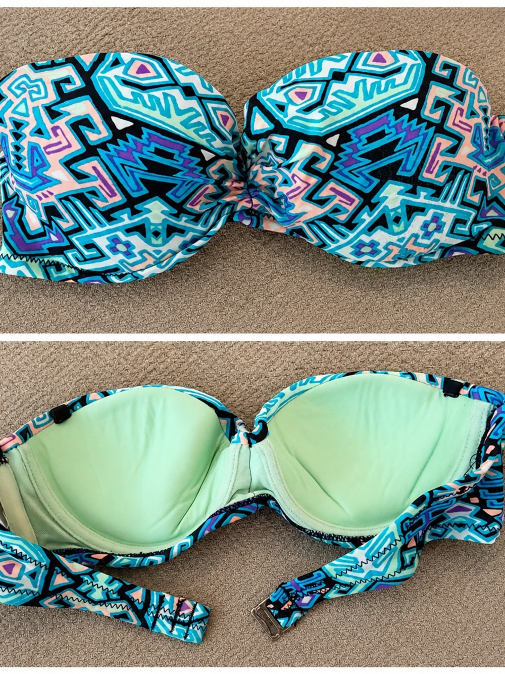 Strapless Bandeau Swim Top in Aqua Aztec Print